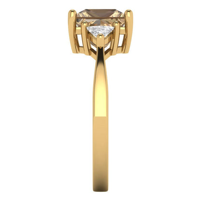 2.32 cttw Zirconia Simulated Champagne Diamond Three-Stone Engagement Ring - Solid Gold (VVS1, Princess Cut,7.0mm)