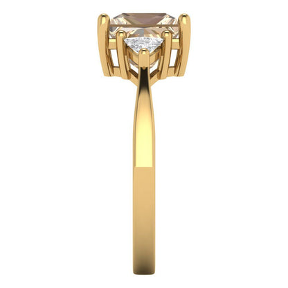 2.32 cttw Yellow Moissanite Three-Stone Engagement Ring - Solid Gold (Princess Cut,7.0mm)
