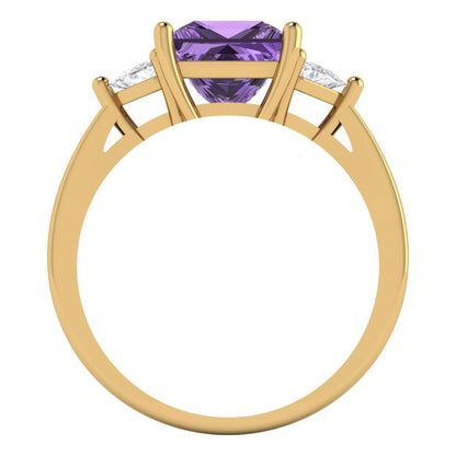 2.32 cttw Simulated Alexandrite Three-Stone Engagement Ring - Solid Gold (Princess Cut,7.0mm)