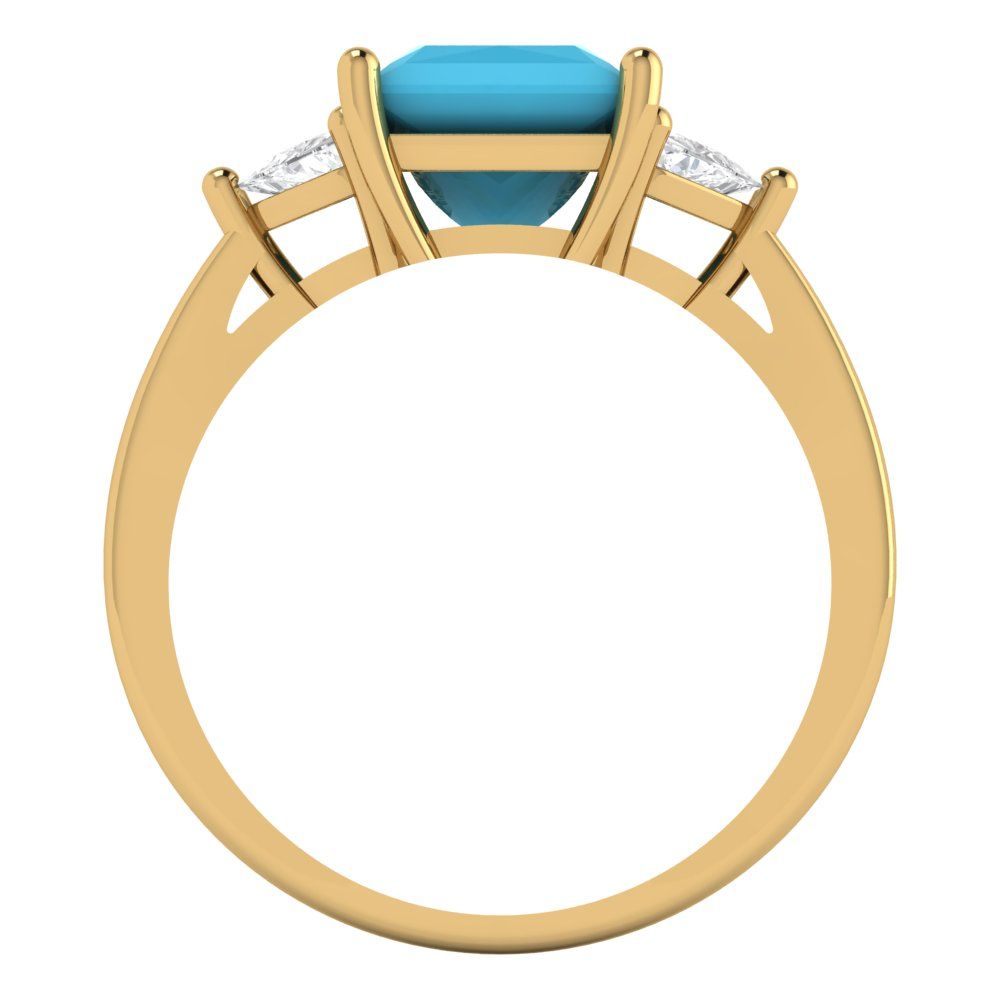 2.32 cttw Simulated Turquoise Three-Stone Engagement Ring - Solid Gold (Princess Cut,7.0mm)