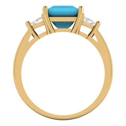 2.32 cttw Simulated Turquoise Three-Stone Engagement Ring - Solid Gold (Princess Cut,7.0mm)