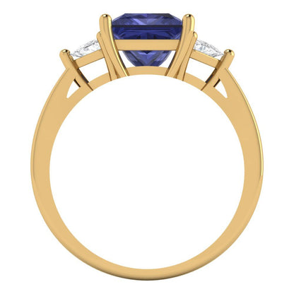 2.32 cttw Simulated Tanzanite Three-Stone Engagement Ring - Solid Gold (Princess Cut,7.0mm)