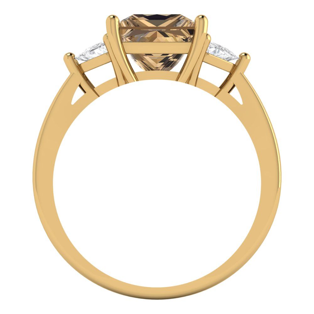 2.32 cttw Zirconia Simulated Champagne Diamond Three-Stone Engagement Ring - Solid Gold (VVS1, Princess Cut,7.0mm)