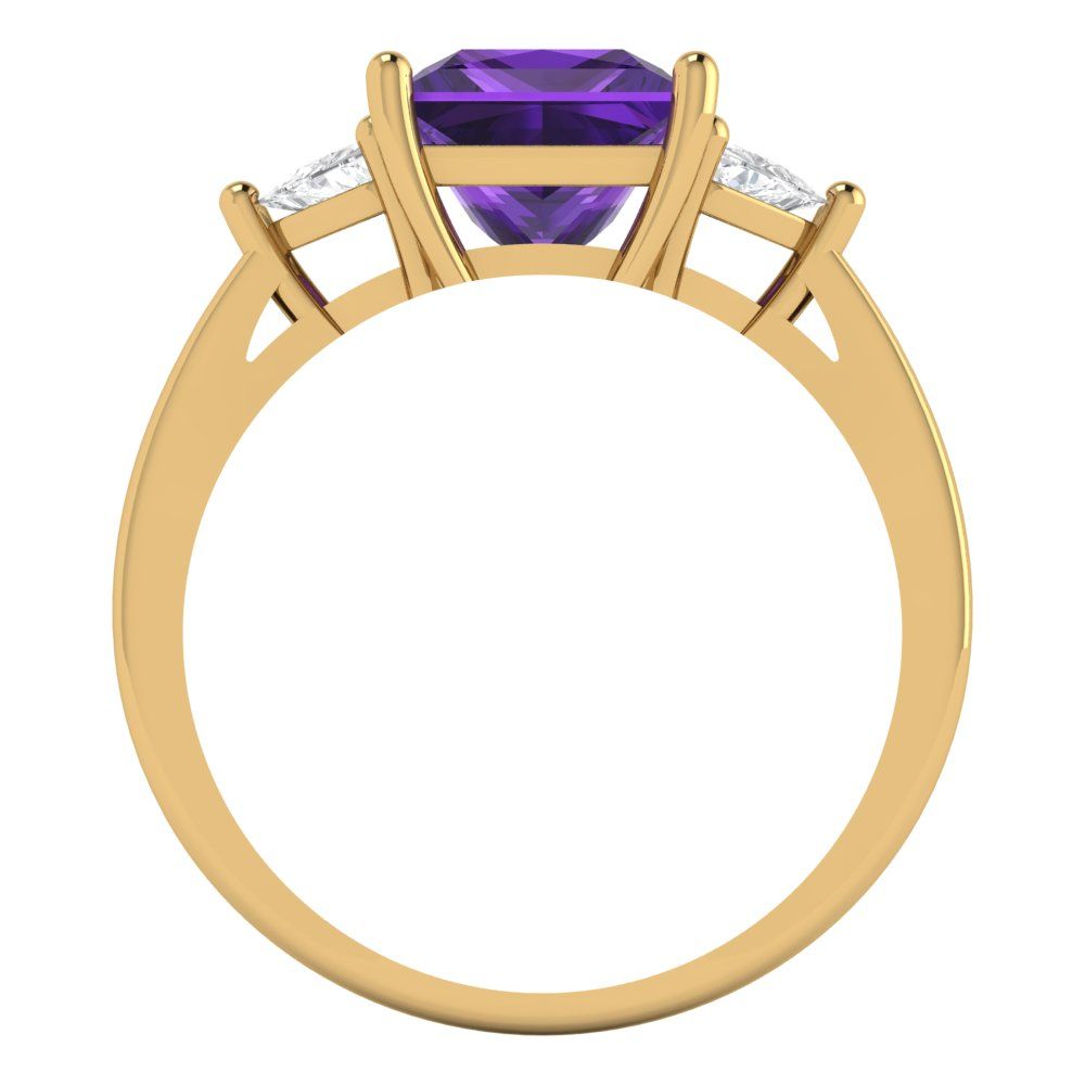 2.32 cttw Natural Amethyst Three-Stone Engagement Ring - Solid Gold (Princess Cut,7.0mm)