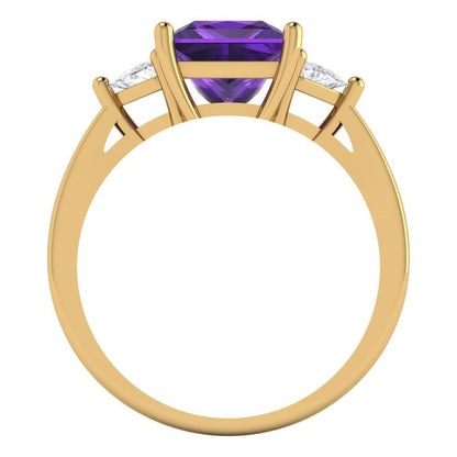 2.32 cttw Natural Amethyst Three-Stone Engagement Ring - Solid Gold (Princess Cut,7.0mm)