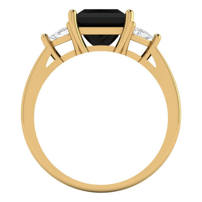 2.32 cttw Natural Onyx Three-Stone Engagement Ring - Solid Gold (Princess Cut,7.0mm)