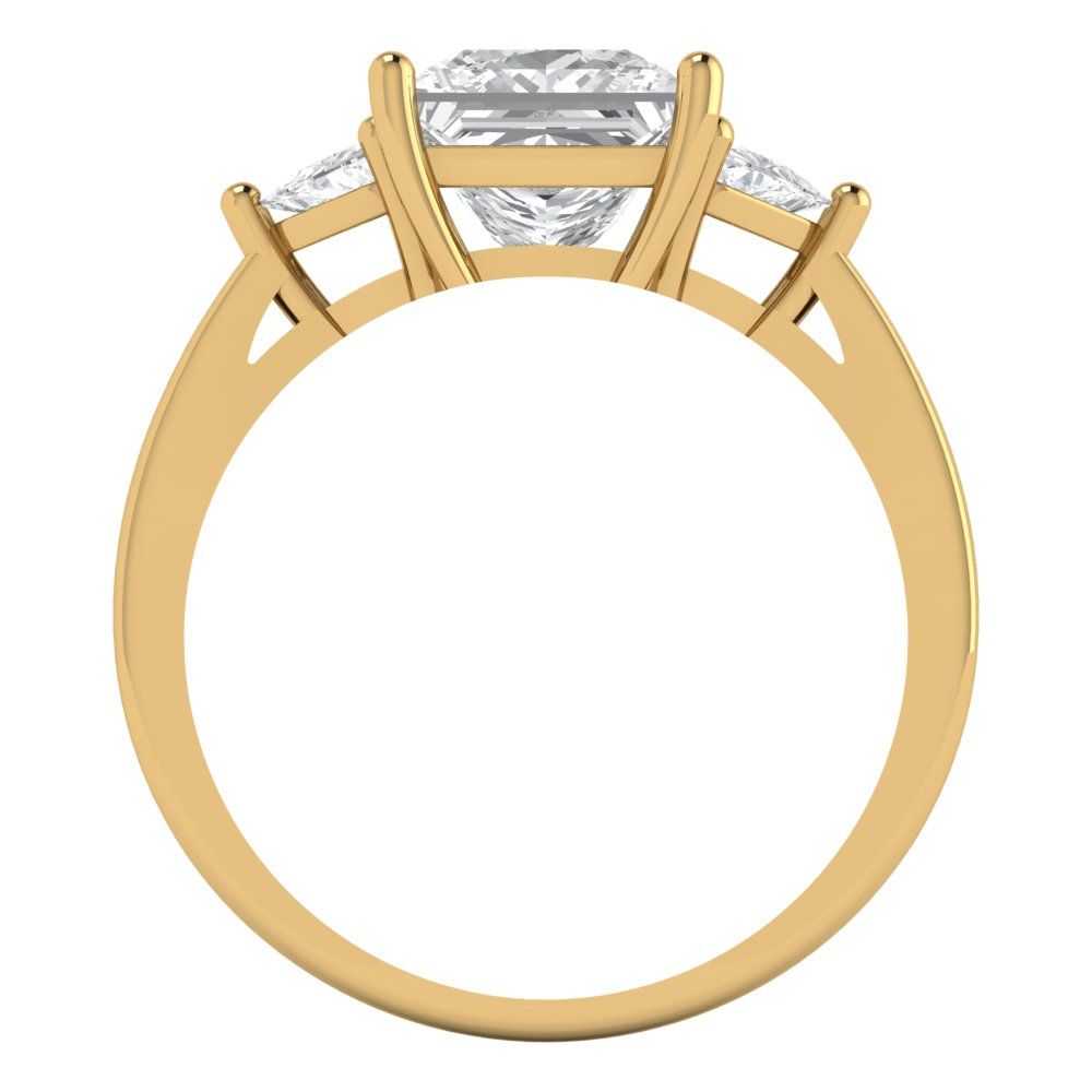 2.32 cttw White Sapphire Three-Stone Engagement Ring - Solid Yellow Gold (VVS1, Princess Cut,7.0mm)