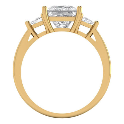 2.32 cttw White Sapphire Three-Stone Engagement Ring - Solid Yellow Gold (VVS1, Princess Cut,7.0mm)