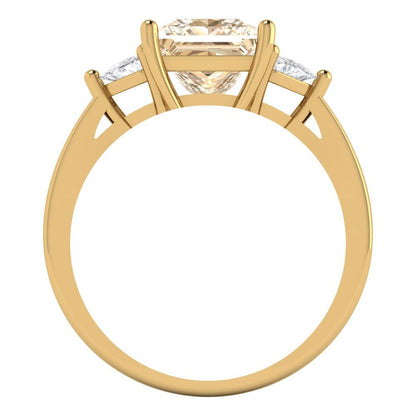 2.32 cttw Natural Morganite Three-Stone Engagement Ring - Solid Gold (Princess Cut,7.0mm)
