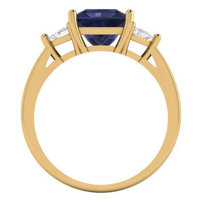 2.32 cttw Simulated Blue Sapphire Three-Stone Engagement Ring - Solid Gold (Princess Cut,7.0mm)