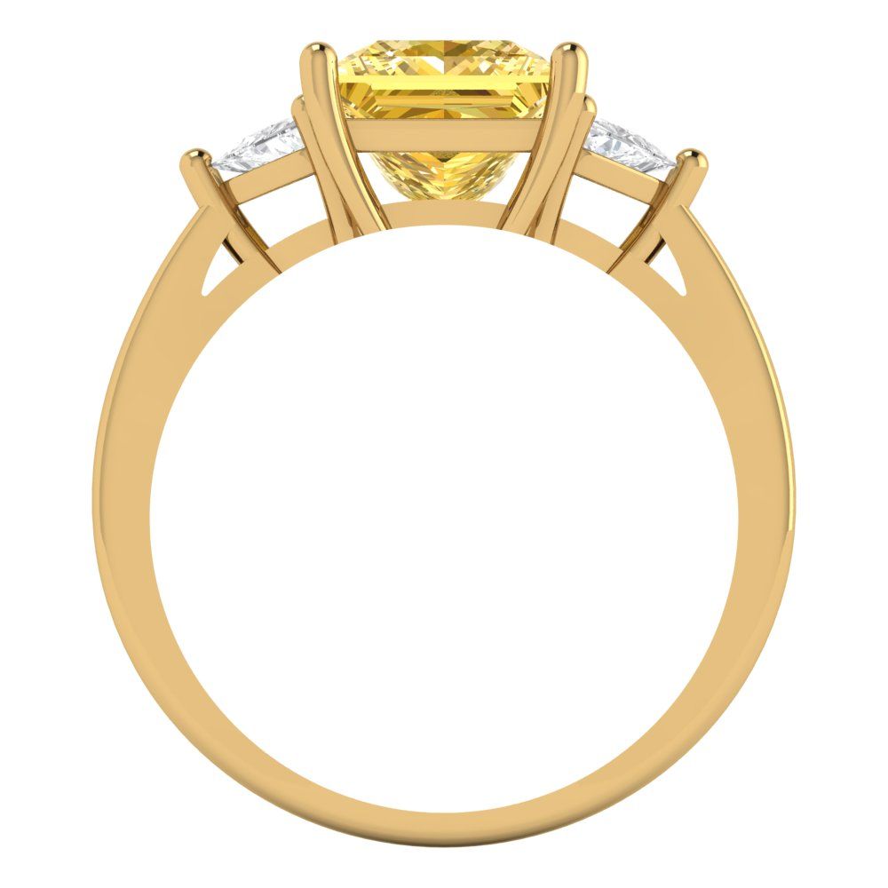 2.32 cttw Zirconia Simulated Yellow Diamond Three-Stone Engagement Ring - Solid Gold (VVS1, Princess Cut,7.0mm)