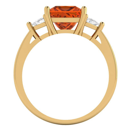 2.32 cttw Zirconia Simulated Red Diamond Three-Stone Engagement Ring - Solid Gold (VVS1, Princess Cut,7.0mm)