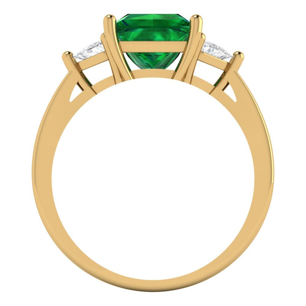 2.32 cttw Simulated Emerald Three-Stone Engagement Ring - Solid Yellow Gold (VVS1, Princess Cut,7.0mm)