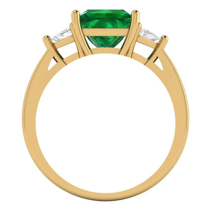 2.32 cttw Simulated Emerald Three-Stone Engagement Ring - Solid Yellow Gold (VVS1, Princess Cut,7.0mm)