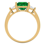 2.32 ct Brilliant Princess Cut Simulated Emerald Stone Yellow Gold Three-Stone Ring