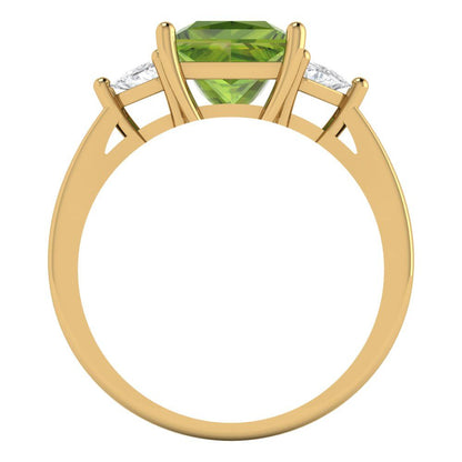 2.32 cttw Natural Peridot Three-Stone Engagement Ring - Solid Gold (Princess Cut,7.0mm)