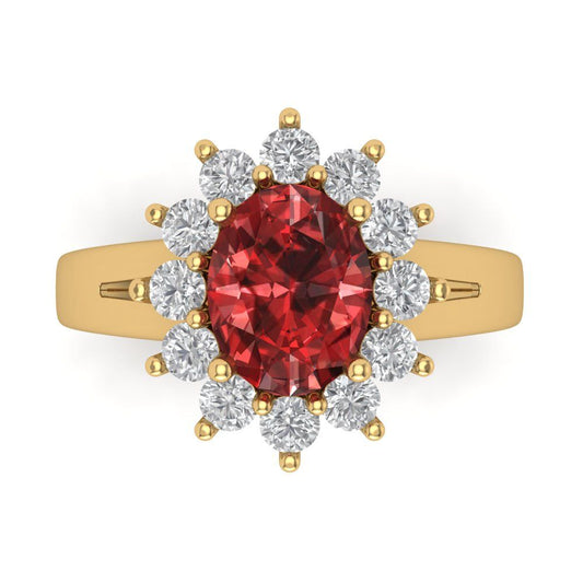 2.72 cttw Natural Garnet Hidden Halo Engagement Ring - Solid Yellow Gold (VVS1, Oval Cut,9x7mm)
