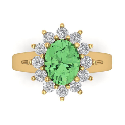 2.72 cttw Zirconia Simulated Green Diamond Hidden Halo Engagement Ring - Solid Yellow Gold (VVS1, Oval Cut,9x7mm)