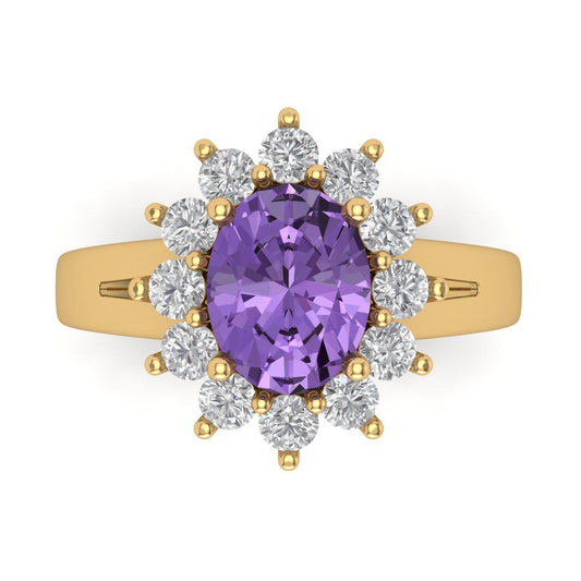 2.72 cttw Simulated Alexandrite Hidden Halo Engagement Ring - Solid Yellow Gold (VVS1, Oval Cut,9x7mm)
