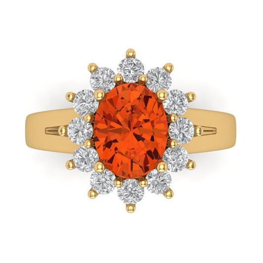 2.72 cttw Zirconia Simulated Red Diamond Hidden Halo Engagement Ring - Solid Yellow Gold (VVS1, Oval Cut,9x7mm)
