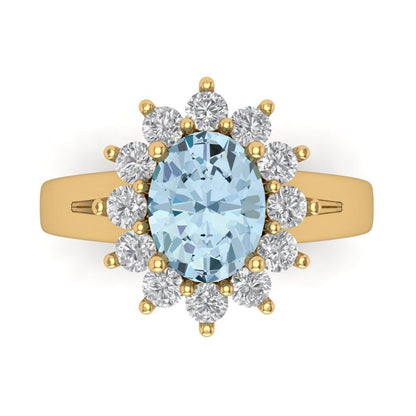 2.72 cttw Natural Sky Blue Topaz Hidden Halo Engagement Ring - Solid Gold (Oval Cut,9x7mm)