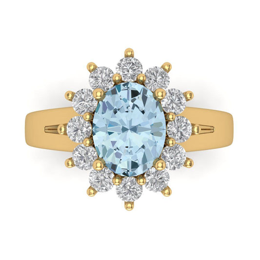 2.72 cttw Natural Sky Blue Topaz Hidden Halo Engagement Ring - Solid Yellow Gold (VVS1, Oval Cut,9x7mm)