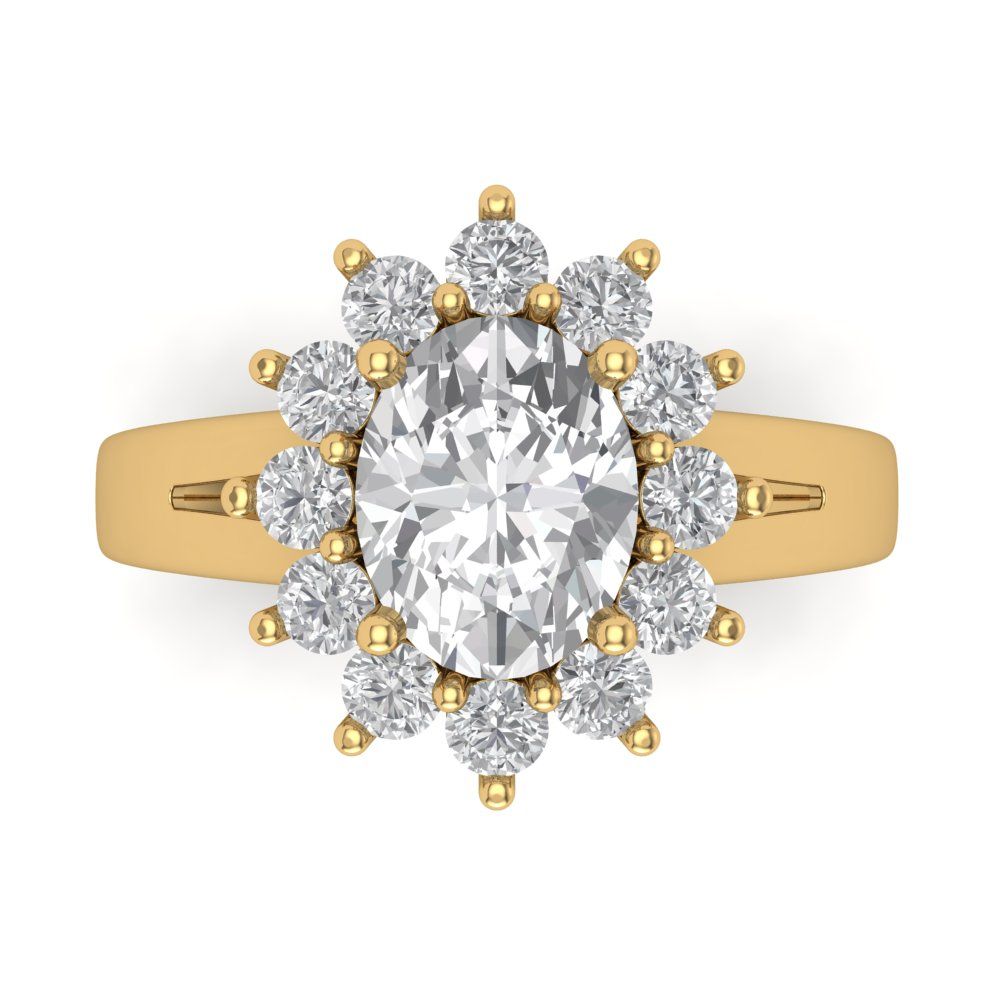 2.72 cttw Zirconia Simulated Diamond Hidden Halo Engagement Ring - Solid Gold (VVS1, Oval Cut,9x7mm)