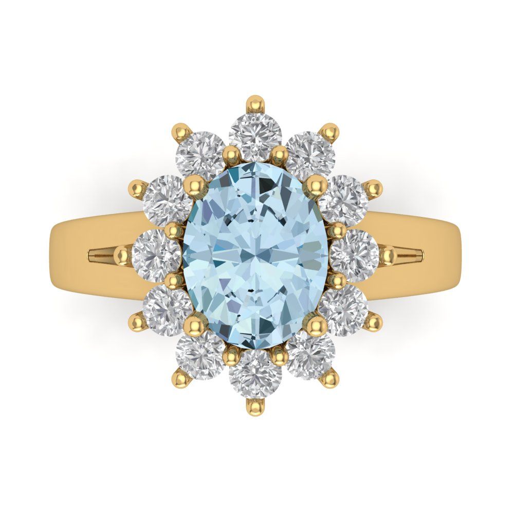 2.72 cttw Natural Swiss Blue Topaz Hidden Halo Engagement Ring - Solid Gold (Oval Cut,9x7mm)
