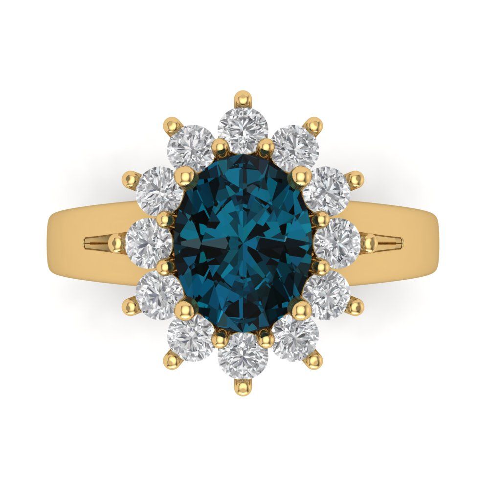 2.72 cttw Natural London Blue Topaz Hidden Halo Engagement Ring - Solid Gold (Oval Cut,9x7mm)