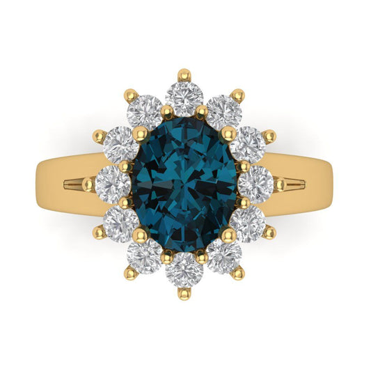 2.72 cttw Natural London Blue Topaz Hidden Halo Engagement Ring - Solid Yellow Gold (VVS1, Oval Cut,9x7mm)