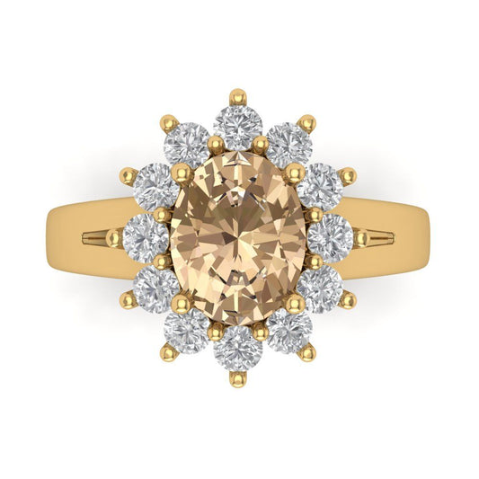 2.72 cttw Yellow Moissanite Hidden Halo Engagement Ring - Solid Yellow Gold (VVS1, Oval Cut,9x7mm)