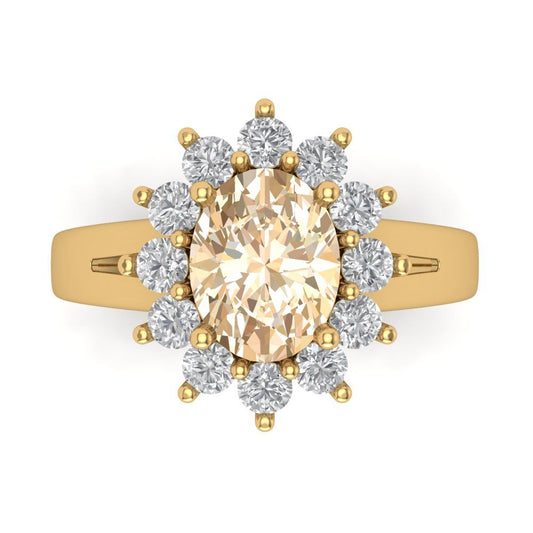 2.72 cttw Natural Morganite Hidden Halo Engagement Ring - Solid Yellow Gold (VVS1, Oval Cut,9x7mm)