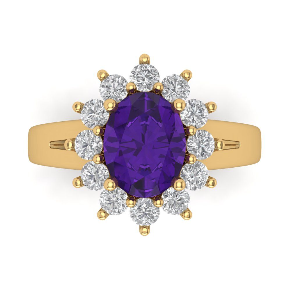 2.72 cttw Natural Amethyst Hidden Halo Engagement Ring - Solid Gold (Oval Cut,9x7mm)