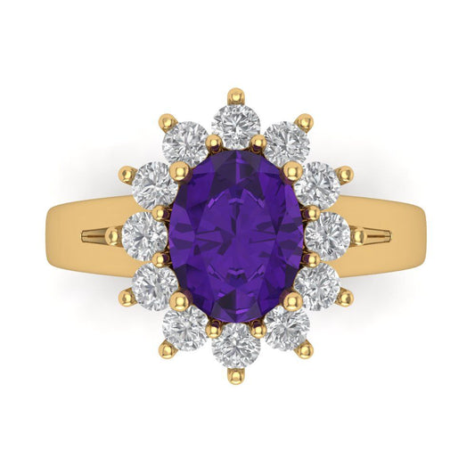 2.72 cttw Natural Amethyst Hidden Halo Engagement Ring - Solid Yellow Gold (VVS1, Oval Cut,9x7mm)