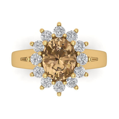 2.72 cttw Zirconia Simulated Champagne Diamond Hidden Halo Engagement Ring - Solid Gold (VVS1, Oval Cut,9x7mm)