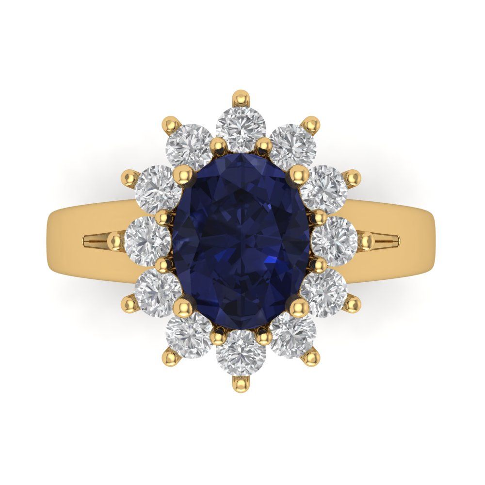 2.72 cttw Simulated Blue Sapphire Hidden Halo Engagement Ring - Solid Gold (Oval Cut,9x7mm)