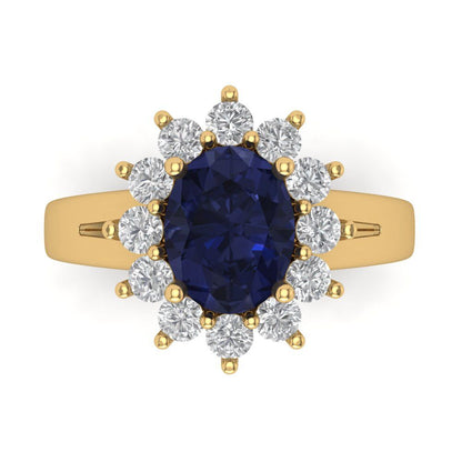 2.72 cttw Simulated Blue Sapphire Hidden Halo Engagement Ring - Solid Gold (Oval Cut,9x7mm)