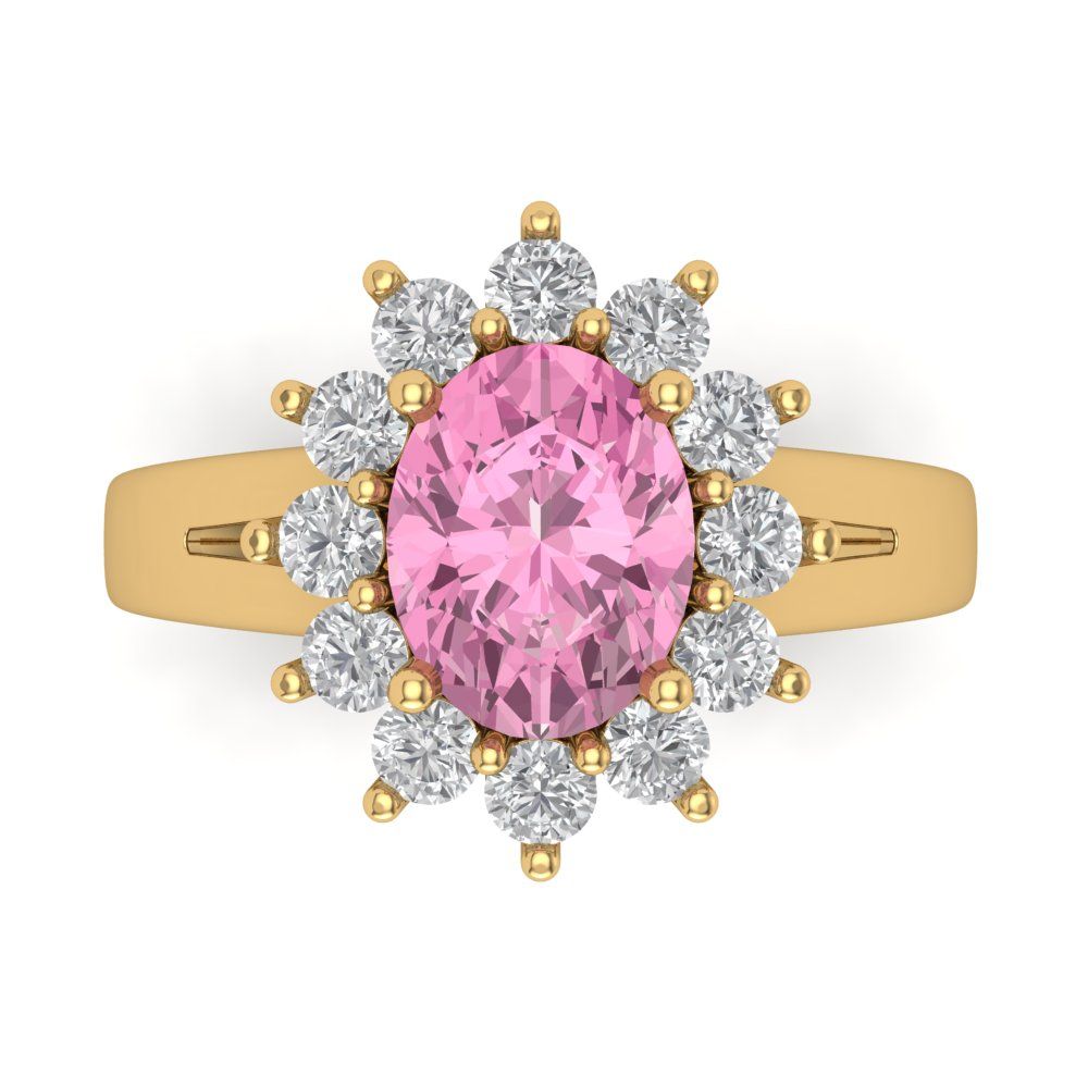 2.72 cttw Zirconia Simulated Pink Diamond Hidden Halo Engagement Ring - Solid Gold (VVS1, Oval Cut,9x7mm)