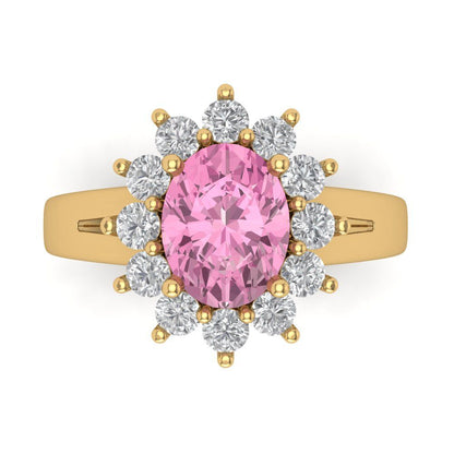 2.72 cttw Zirconia Simulated Pink Diamond Hidden Halo Engagement Ring - Solid Gold (VVS1, Oval Cut,9x7mm)