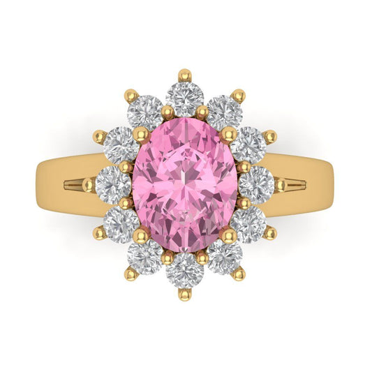 2.72 cttw Zirconia Simulated Pink Diamond Hidden Halo Engagement Ring - Solid Yellow Gold (VVS1, Oval Cut,9x7mm)