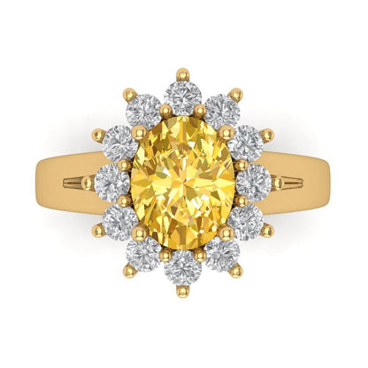 2.72 cttw Zirconia Simulated Yellow Diamond Hidden Halo Engagement Ring - Solid Gold (VVS1, Oval Cut,9x7mm)
