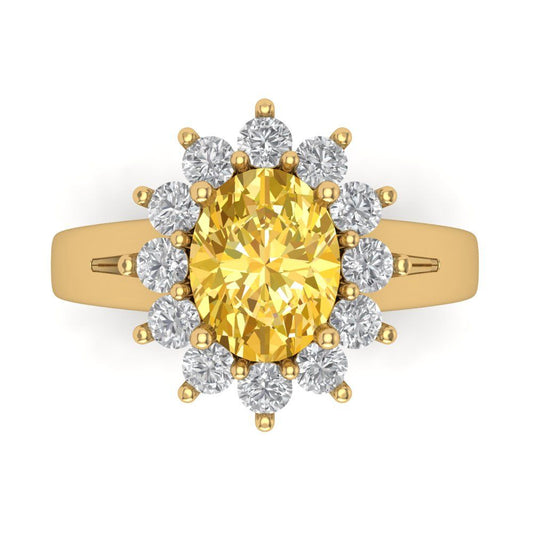 2.72 cttw Zirconia Simulated Yellow Diamond Hidden Halo Engagement Ring - Solid Yellow Gold (VVS1, Oval Cut,9x7mm)