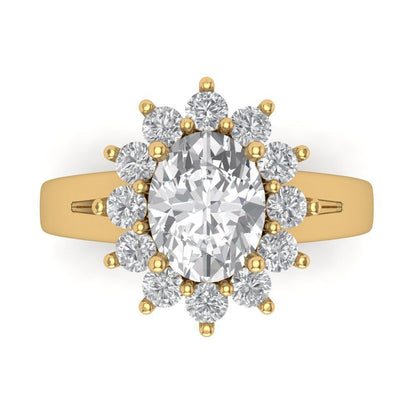 2.72 cttw Certified Moissanite Hidden Halo Engagement Ring - Solid Gold (VVS1, D-F,Oval Cut,9x7mm)