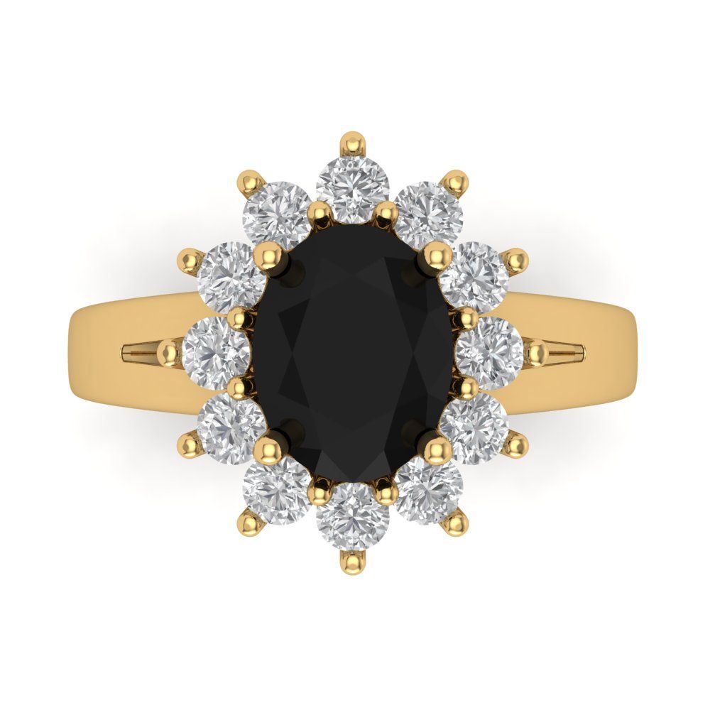 2.72 cttw Natural Onyx Hidden Halo Engagement Ring - Solid Gold (Oval Cut,9x7mm)