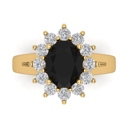 2.72 cttw Natural Onyx Hidden Halo Engagement Ring - Solid Gold (Oval Cut,9x7mm)