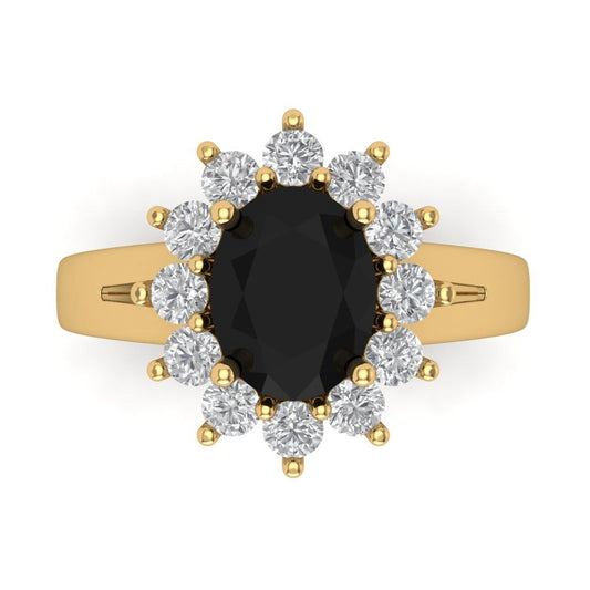 2.72 cttw Natural Onyx Hidden Halo Engagement Ring - Solid Yellow Gold (VVS1, Oval Cut,9x7mm)