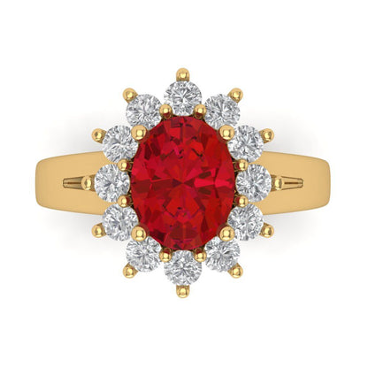 2.72 cttw Simulated Ruby Hidden Halo Engagement Ring - Solid Gold (Oval Cut,9x7mm)