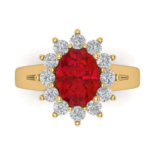 2.72 cttw Simulated Ruby Hidden Halo Engagement Ring - Solid Yellow Gold (VVS1, Oval Cut,9x7mm)