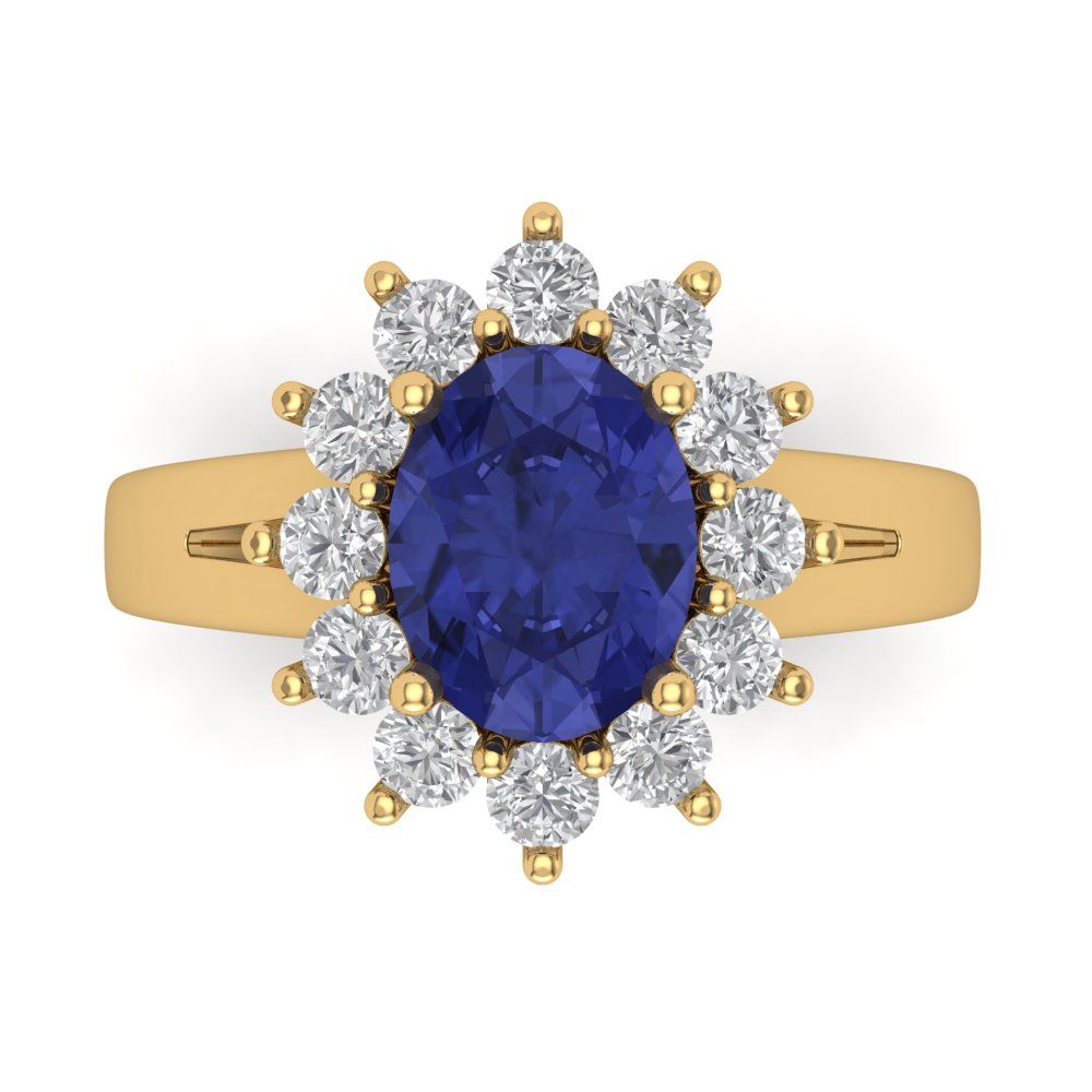 2.72 cttw Simulated Tanzanite Hidden Halo Engagement Ring - Solid Gold (Oval Cut,9x7mm)