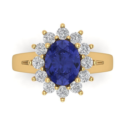 2.72 cttw Simulated Tanzanite Hidden Halo Engagement Ring - Solid Yellow Gold (VVS1, Oval Cut,9x7mm)
